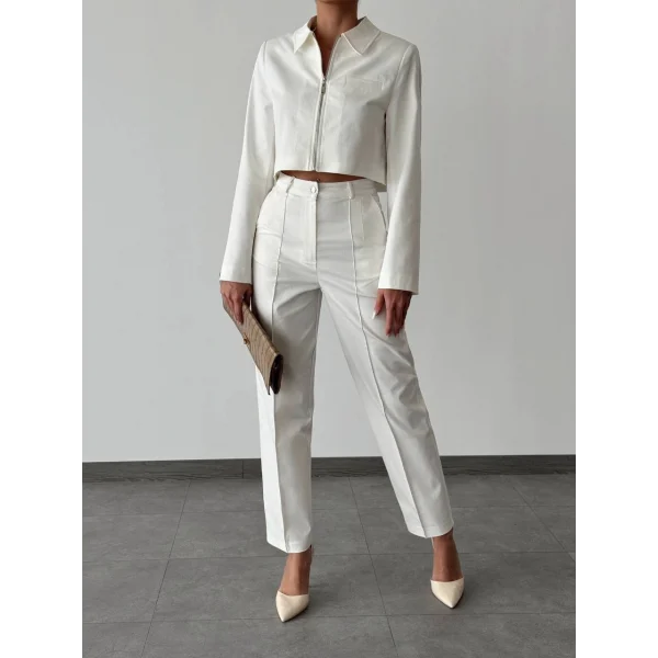 DENİM GABARDİN CEKET PANTOLON TAKIM BEYAZ