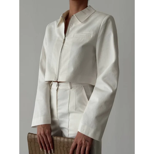 DENİM GABARDİN CEKET PANTOLON TAKIM BEYAZ