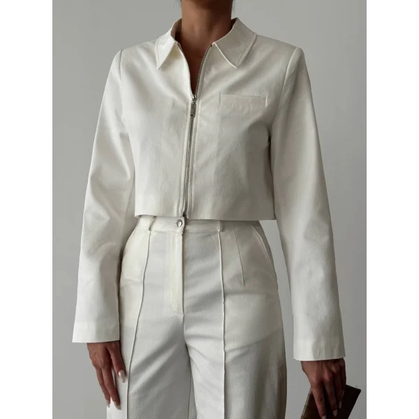 DENİM GABARDİN CEKET PANTOLON TAKIM BEYAZ