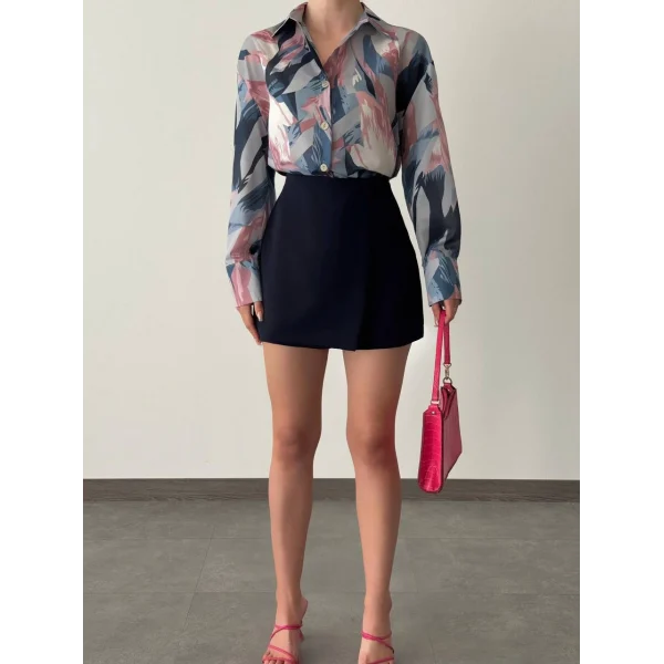 DESENLİ VUAL GÖMLEK PEMBE