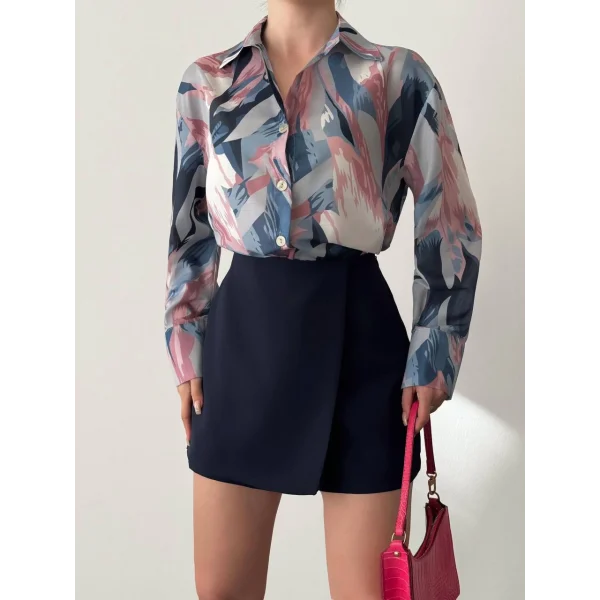 DESENLİ VUAL GÖMLEK PEMBE