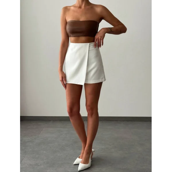 ATLAS KUMAŞ BEYAZ ŞORT ETEK