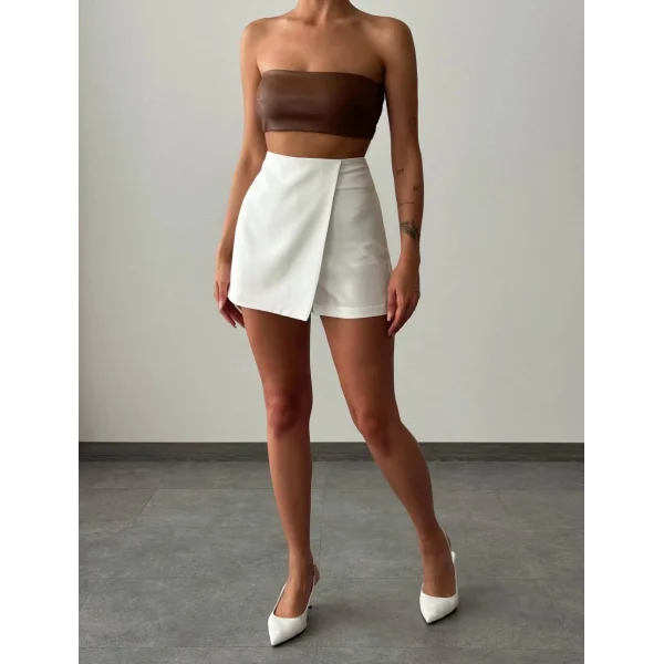ATLAS KUMAŞ BEYAZ ŞORT ETEK