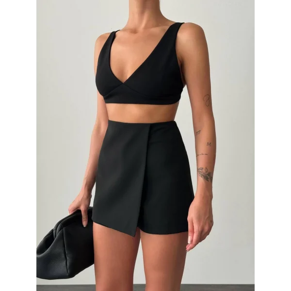 ATLAS KUMAŞ SİYAH ŞORT ETEK