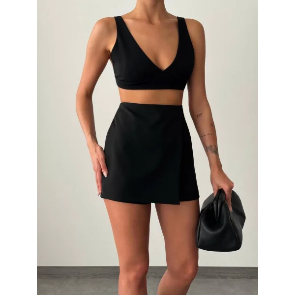 ATLAS KUMAŞ SİYAH ŞORT ETEK