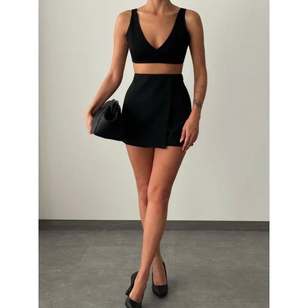 ATLAS KUMAŞ SİYAH ŞORT ETEK