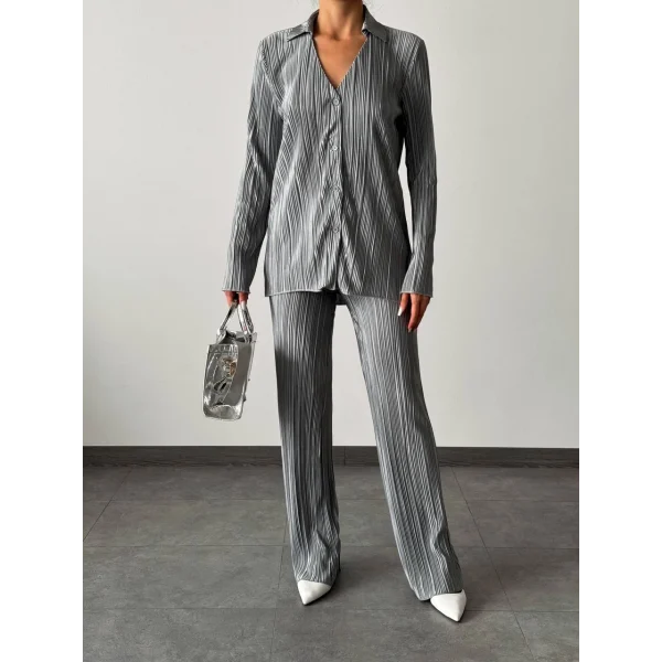 Hayal Pilise Gömlek Pantolon Takım Gri