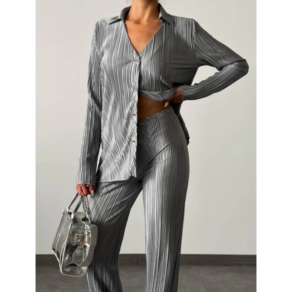 Hayal Pilise Gömlek Pantolon Takım Gri