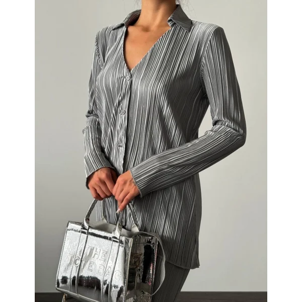 Hayal Pilise Gömlek Pantolon Takım Gri