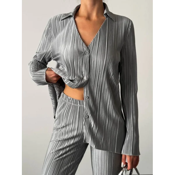 Hayal Pilise Gömlek Pantolon Takım Gri