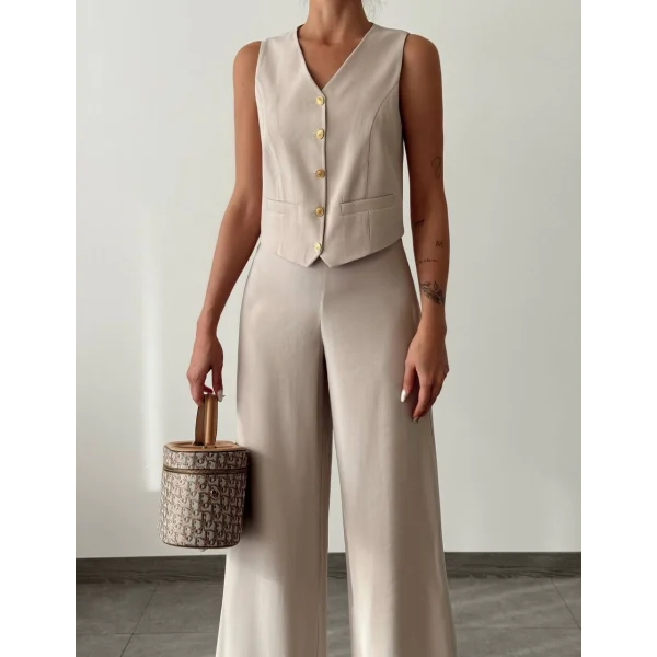 Modal Kumaş Yelek Pantolon Takım Taş