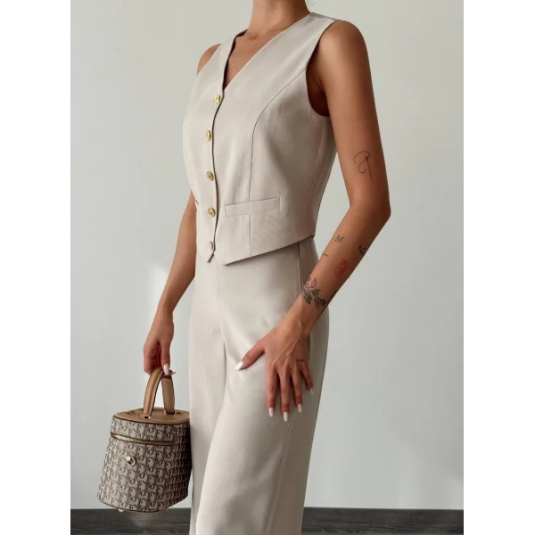 Modal Kumaş Yelek Pantolon Takım Taş