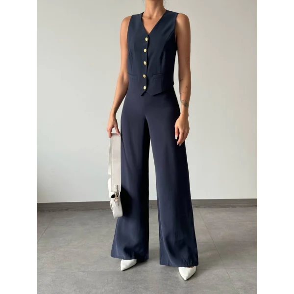 Modal Kumaş Yelek Pantolon Takım Lacivert