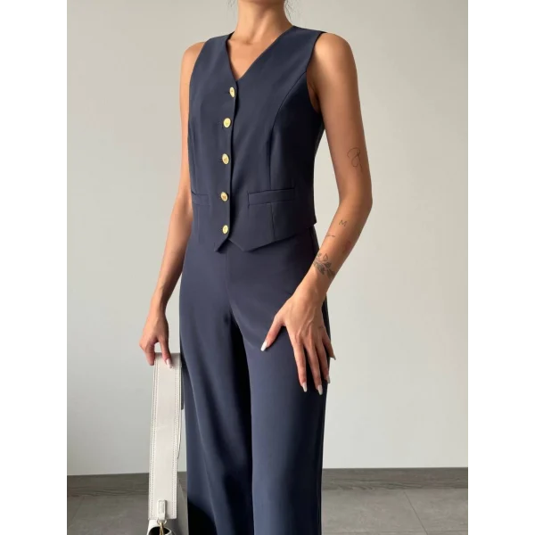 Modal Kumaş Yelek Pantolon Takım Lacivert