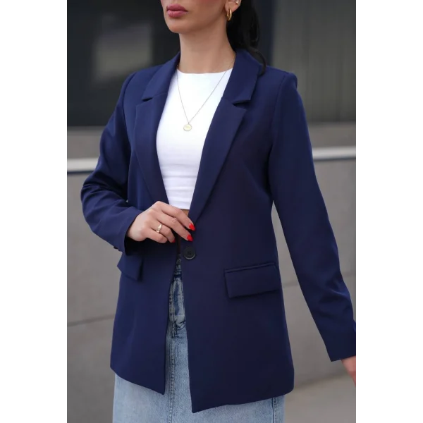 ATLAS KUMAŞ TEK DÜĞME ASTARLI BLAZER CEKET LACİVERT