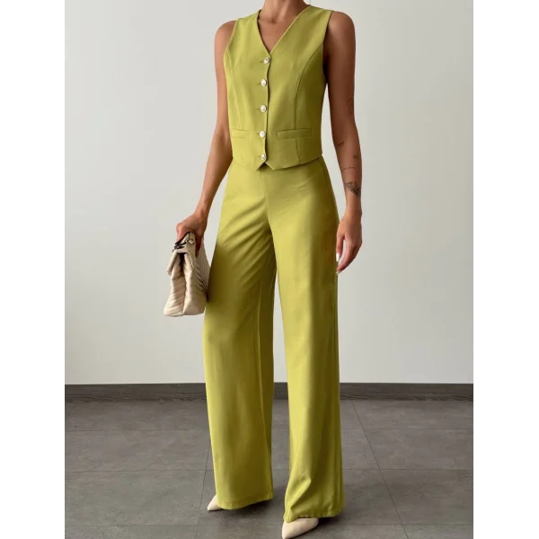 Modal Kumaş Yelek Pantolon Takım Yeşil