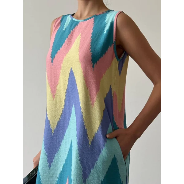 Desenli Çan Elbise Mavi