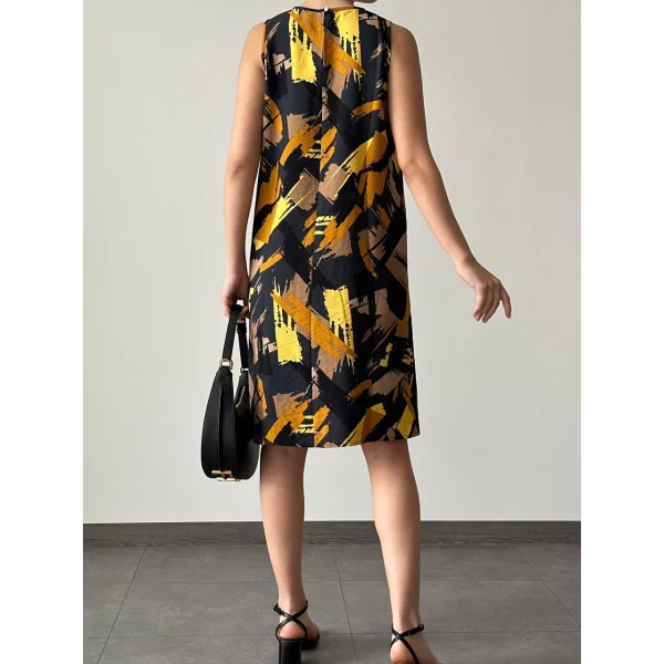 Desenli Çan Elbise Siyah Hardal