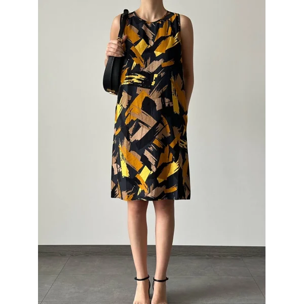 Desenli Çan Elbise Siyah Hardal