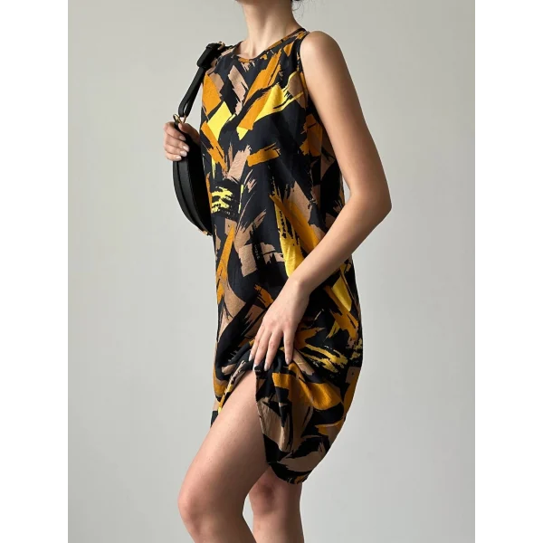 Desenli Çan Elbise Siyah Hardal