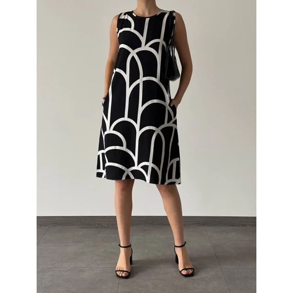 DESENLİ ÇAN ELBİSE SİYAH BEYAZ