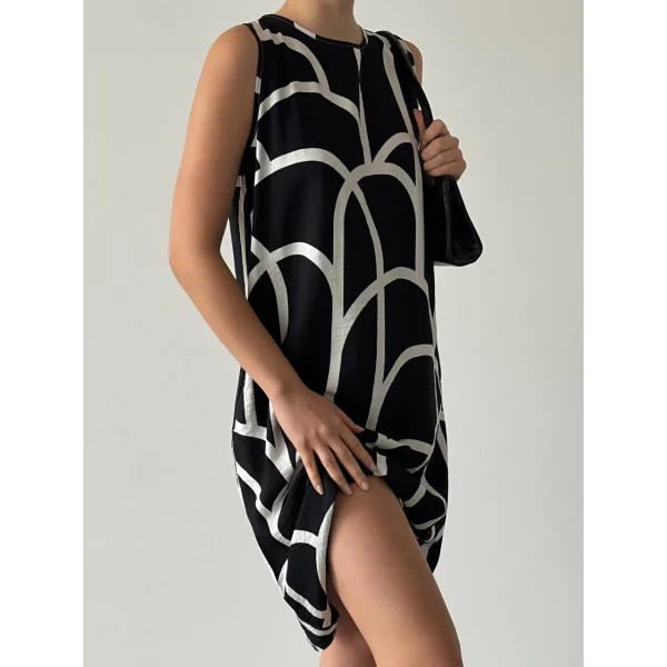 DESENLİ ÇAN ELBİSE SİYAH BEYAZ