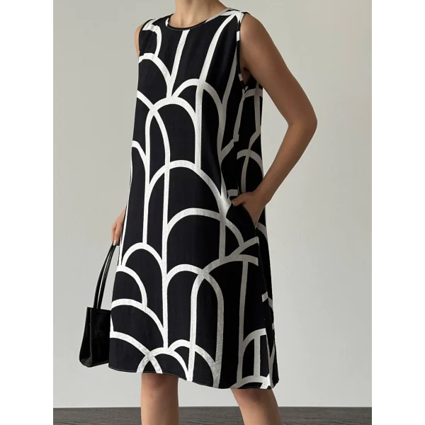 DESENLİ ÇAN ELBİSE SİYAH BEYAZ