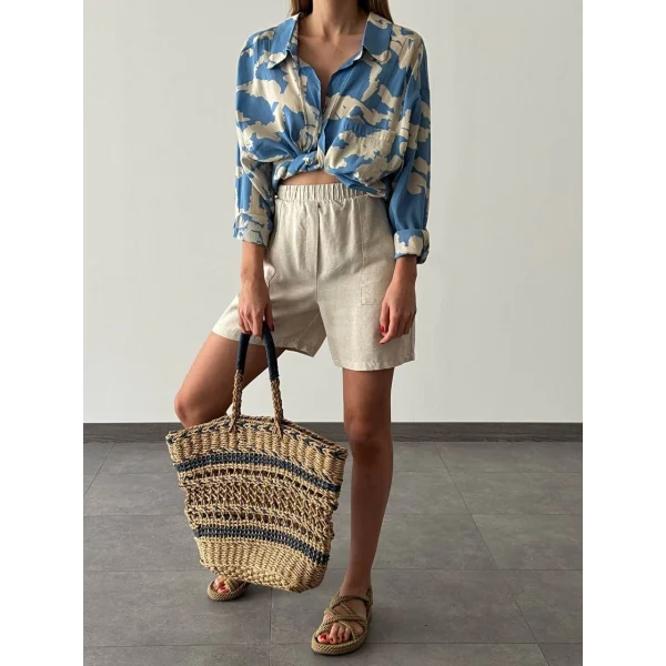 DESENLİ SALAŞ GÖMLEK MAVİ