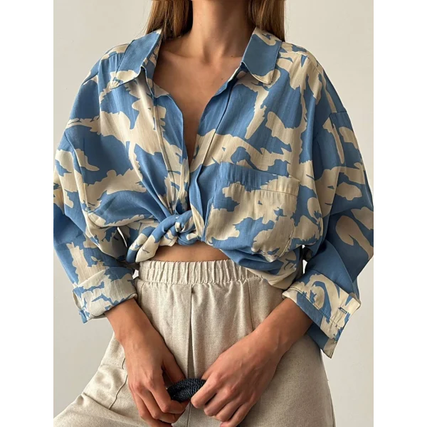 DESENLİ SALAŞ GÖMLEK MAVİ