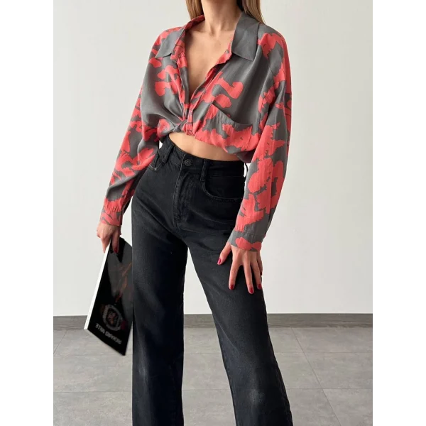 DESENLİ SALAŞ GÖMLEK NAR ÇİÇEĞİ