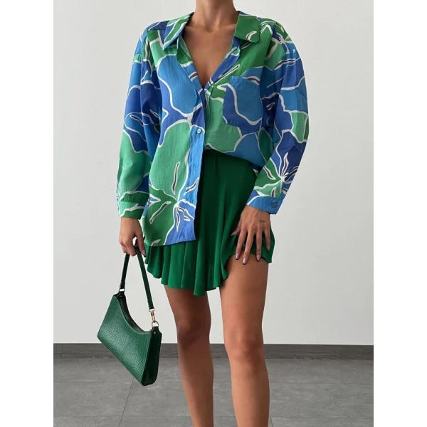 DESENLİ SALAŞ GÖMLEK MAVİ YEŞİL