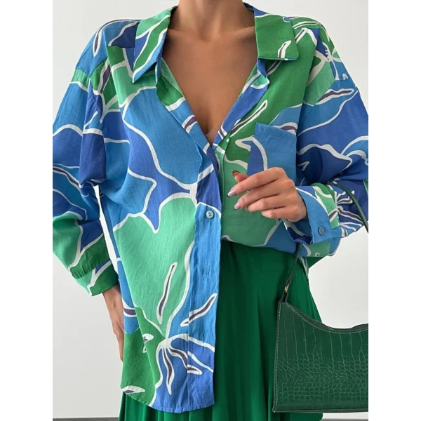 DESENLİ SALAŞ GÖMLEK MAVİ YEŞİL