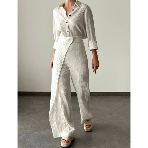 KETEN GÖMLEK PANTOLON TAKIM EKRU