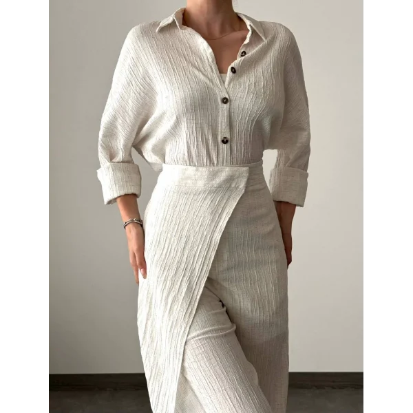 KETEN GÖMLEK PANTOLON TAKIM EKRU