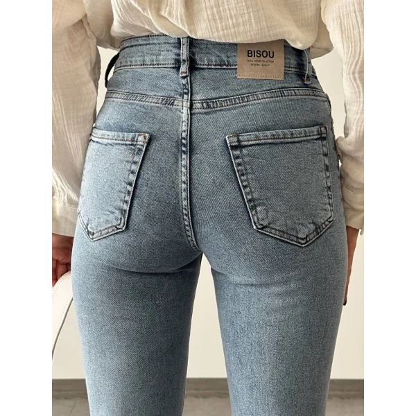 TAŞLI BOYFRİEND KOT PANTOLON MAVİ