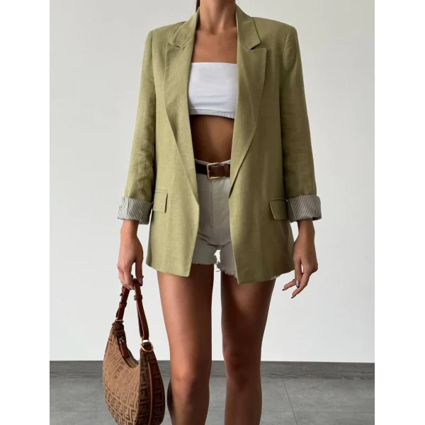 KRUVAZE KOLU KATLI KETEN CEKET HAKİ