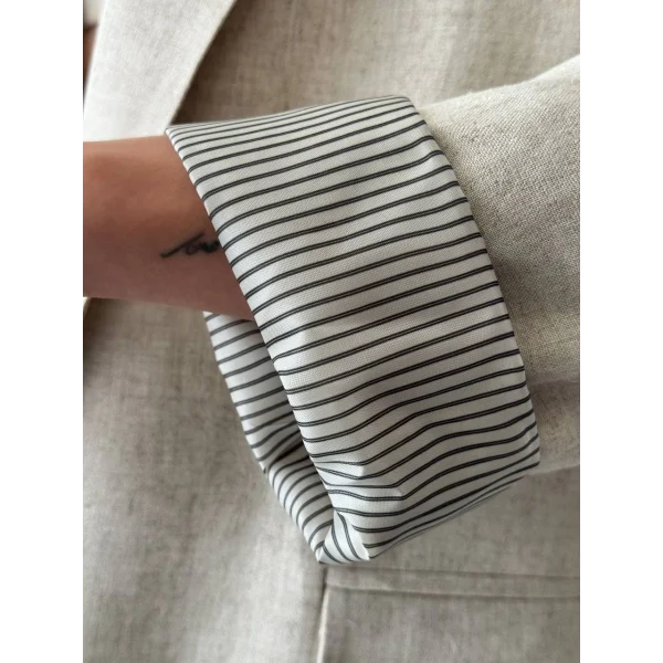 KRUVAZE KOLU KATLI KETEN CEKET EKRU