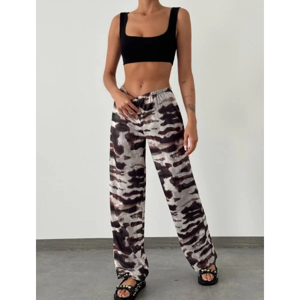 KAMUFLAJ DESEN PALAZZO PANTOLON KAHVE