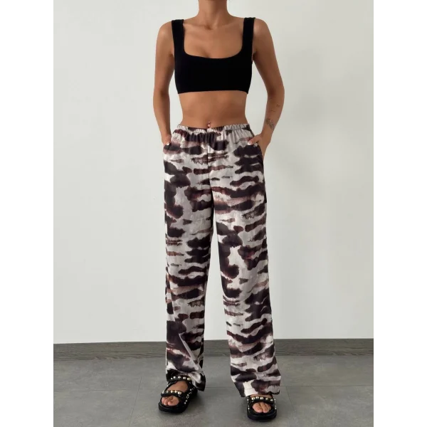 KAMUFLAJ DESEN PALAZZO PANTOLON KAHVE