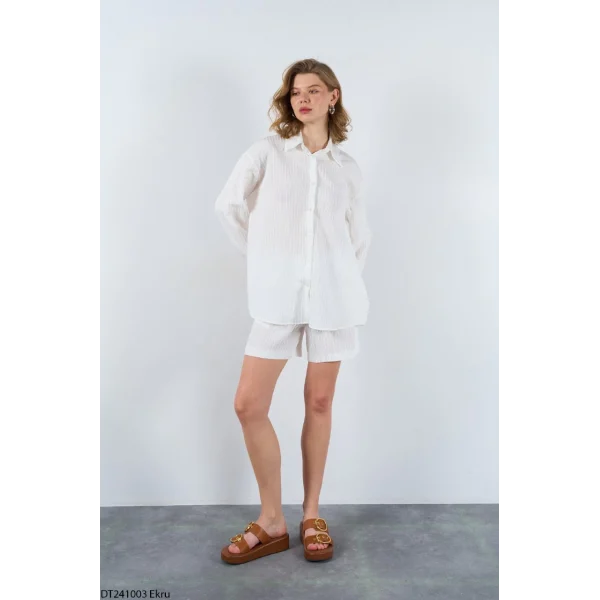 KETEN ŞORT GÖMLEK TAKIM BEYAZ