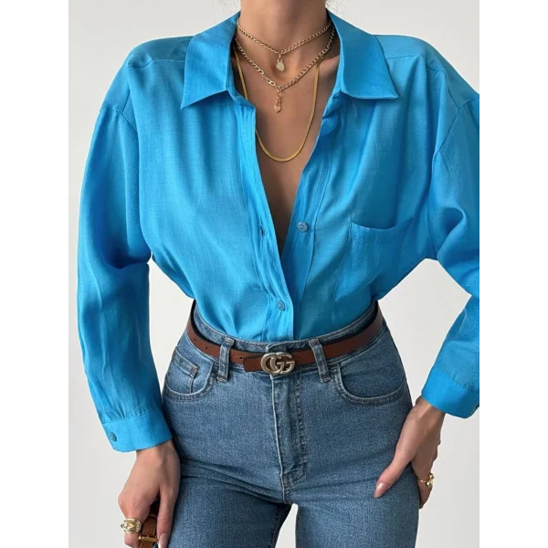 ARKASI PİLELİ SALAŞ MAVİ GÖMLEK