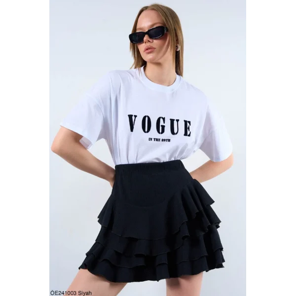 VOGUE YAZILI BEYAZ PAMUKLU TİŞORT