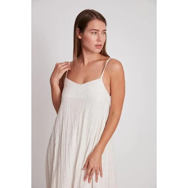 ASKILI KETEN ELBİSE EKRU