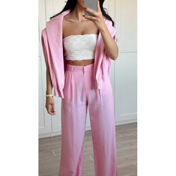 YÜKSEK BEL PALAZZO BOL PAÇA PANTOLON-PEMBE