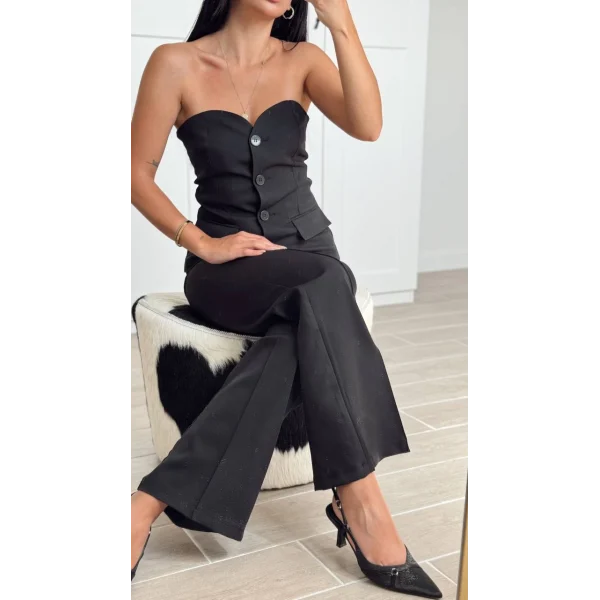 Premium Straplez Yelek Pantolon Takım-Siyah