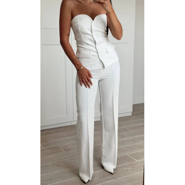 Premium Straplez Yelek Pantolon Takım Beyaz