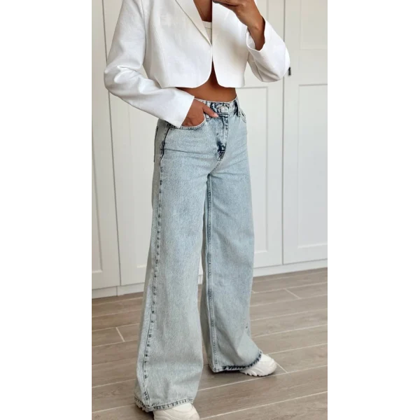 AÇIK MAVİ DİKİŞ DETAYLI BAGGY JEAN