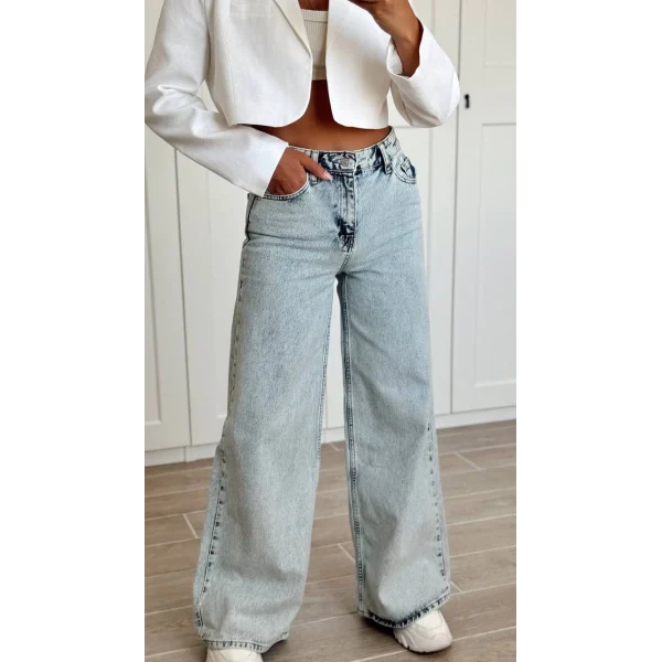 AÇIK MAVİ DİKİŞ DETAYLI BAGGY JEAN