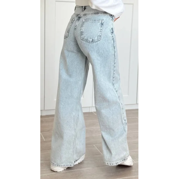 AÇIK MAVİ DİKİŞ DETAYLI BAGGY JEAN