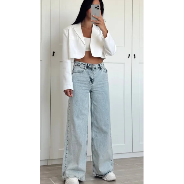 AÇIK MAVİ DİKİŞ DETAYLI BAGGY JEAN